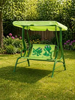 Produktbild von Muntel Schaukelbank | Kinder-Schaukelbank | 2-Sitzer | Wasserabweisend | Mit Gurten | Grün | Frosch | Bis 164 cm