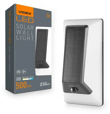 Obrázek produktu pro Videx LED solární nástěnné svítidlo bílé se senzorem pohybu 500lm IP54 aku LiFePO4
