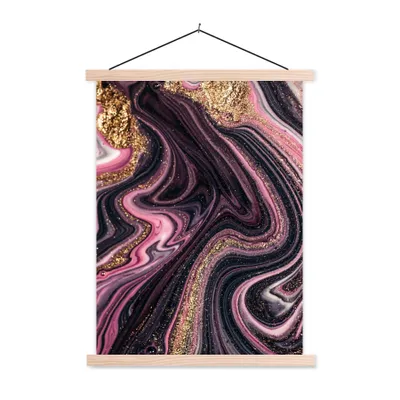 Produktbild von MuchoWow® Textilposter Marmoroptik - Rosa - Lila - Gold - Luxus - Marmor 40x53 cm mit holzfarbenen Rahmen - Schlafzimmer