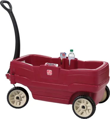 Produktbild von Step2 Neighborhoor Wagon Bollerwagen mit 2 Sitzen | Handwagen für Kinder in Rot | Kunststoff Transportwagen mit Schiebestange
