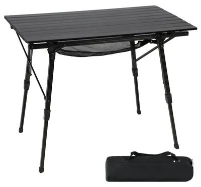 Obrázek produktu pro Skládací campingový stůl 90 x 53 cm - Výškově nastavitelná nohy - Lehký hliník - Přenosný