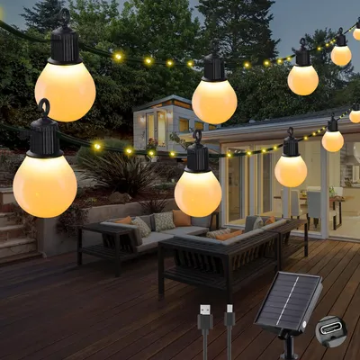 Solar-Lichterkette 10 m, 100 LEDs, 20 G40-Lampen, warmweiß, IP65
