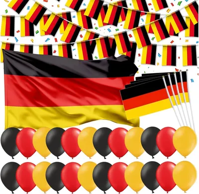 Image de XXL Allemagne - Kit de décoration pour supporters : décoration de table - 50 pièces, dont des ballons, une guirlande de fanions et des serviettes pour la Coupe du monde de football