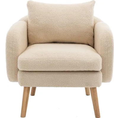 Produktbild von Merax Polstersessel mit Zierkissen und Massivholzbeine, Teddyplüsch Relaxsessel Sessel Lehnstuhl Loungesessel Einzelsessel Einzel Loungesofa, beige
