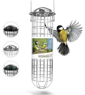 Produktbild von Wildtier Herz Meisenknödelhalter in Edelstahl - Futterstation für 4 Meisenknödel, Wetterfest und Langlebig - Vogelfutterstation Hygienisch für Ganzjährige Vogelfütterung - 38x10 cm, Silber