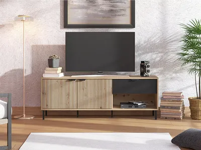 Image de Preone - Meuble TV 151x40x55h cm Chêne Marron Nœuds, un Tiroir