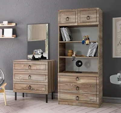 Immagine prodotto di Cassettiera Libreria in legno cassetti neri Storage Decorazione Moderna