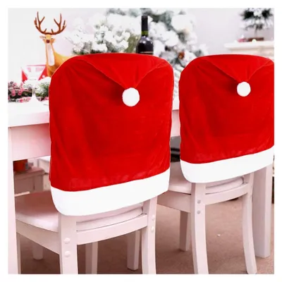 Produktbild von Stuhlhussen mit rotem Hut für Esszimmerstühle, Weihnachtsstuhl-Dekoration, 4 Stück