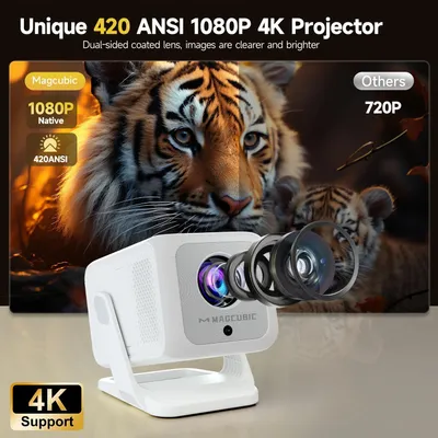 Image de HY310X - Projecteur portable - Compatible 4K, résolution 1080p Full HD - 420 lumens ANSI - WiFi 6 et Bluetooth - Smart TV avec Android 11 - Autofocus et correction automatique de la distorsion - Pour home cinéma et utilisation en extérieur