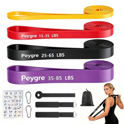 Zdjęcie produktu dla Zestaw 4 gum do ćwiczeń wykonanych z materiału TPE, o długości 208 cm, z 4 poziomami oporu, idealny do treningu siłowego