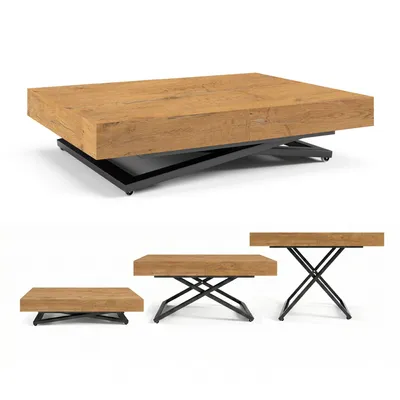 Image de Table Basse Relevable et Extensible SANDI 120x80/200 cm – Table Basse avec Réglage de Hauteur – Table de Salon Style Loft - Chêne Lancelot/Noir