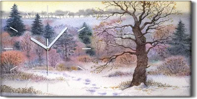 Produktbild von Küche Wohnzimmer Wand Leinwand Uhr 60x30 Malerei Wald Bäume Winter Schnee Natur - weiße Hände