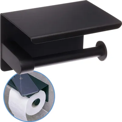 Produktbild von Sanics WC-Rollenhalter Schwarz - Toilettenpapierhalter ohne Bohren - WC-Papierhalter mit Ablage - Selbstklebendes Edelstahl