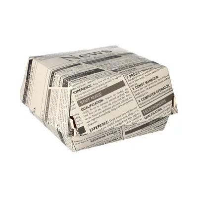 Immagine prodotto di Scatole per hamburger Papstar in cartone Newsprint con coperchio a cerniera altezza 7cm 50 pezzi