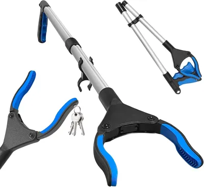 Productafbeelding van Greep met een lengte van 81 cm, met een 360° draaibare kop en een magnetische punt, blauw, geschikt voor senioren en voor gebruik in huis
