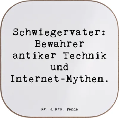 Produktbild von Mr. & Mrs. Panda Holzuntersetzer Spruch Schwiegervater Geschichten - Weiß - Geschenk, Untersetzer Glas, Familienmitglieder, persönliche Geschenke, gläseruntersetzer