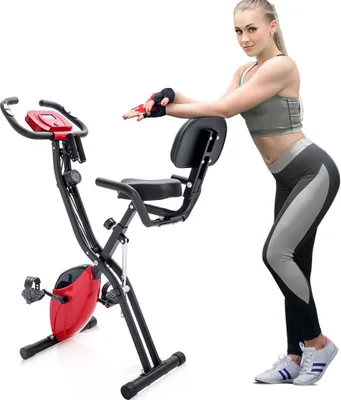 Immagine prodotto di Cyclette AIORBER, cyclette magnetica pieghevole, con computer di allenamento e bande di espansione, pedali antiscivolo, fino a 120 kg, sport indoor, rosso