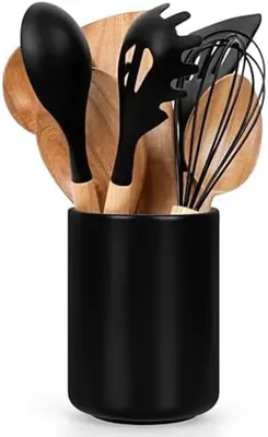 Produktbild von PromoHome® Großer Keramik-Besteckhalter und Küchenorganizer, 15x11x11 cm, Schwarz