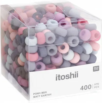 Immagine prodotto di Rico Design itoshii Mix di perline Ponii Beads 400 pezzi 9 mm 6 mm Set di perline per bricolage Matt Earthy