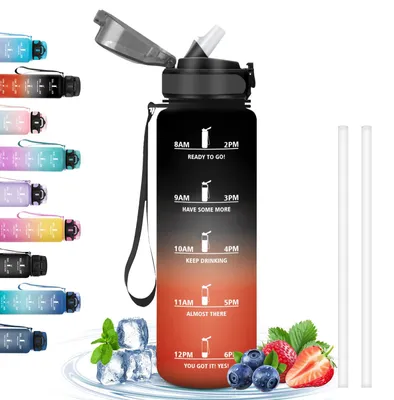 Imagen del producto de Botella de agua de 1 litro, a prueba de fugas, con pajita, ligera y portátil, ideal para deportes y actividades al aire libre