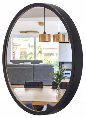 Produktbild von STOLARNIA PIKA Spiegel Rund Holz Schwarz - Wandspiegel mit Holzrahmen (∅47 cm) - Runder Badspiegel für Badezimmer, Flur, Wohnzimmer, Schlafzimmer 50cm