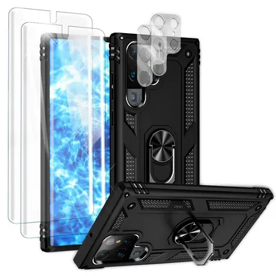 Zdjęcie produktu dla Wytrzymałe etui pierścieniowe do Samsung Galaxy S23 Ultra, ochrona wyświetlacza/kamery, czarne