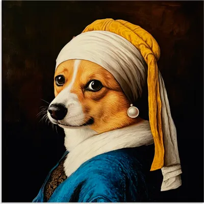 Produktbild von ARTland Wandbild Alu für Innen & Outdoor Der Corgi mit dem Perlenohrring Größe: 50x50 cm