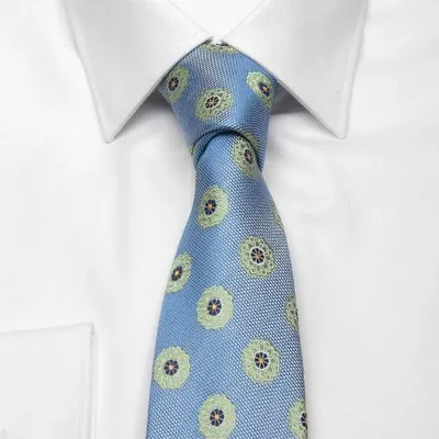Produktbild von Elegante Herren Krawatte aus Seiden-Jacquard mit stilvollem Blütenmuster in Blau
