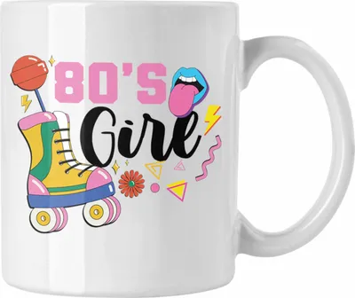 Produktbild von Trendation - 80's Girl 80er Jahre Tasse Geschenk Achziger Geschenkidee Party (Weiß)