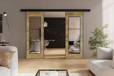 Obrázek produktu pro KIER FURNITURE TORI DUO - Kompletní sada posuvných dveří - 152x205x1,6 cm - jasan tmavý
