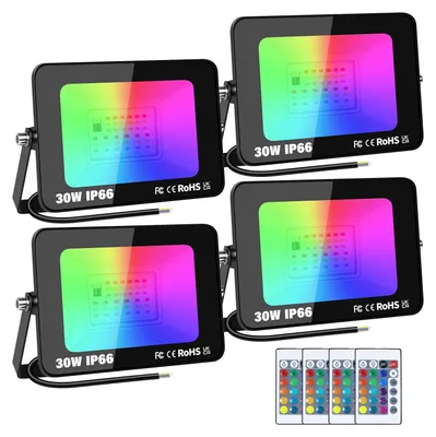 4er-Pack RGB LED-Strahler 30W 3000lm dimmbar IP66