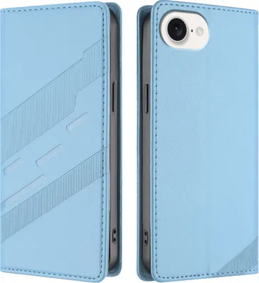 Immagine prodotto di Custodia per iPhone 16E, custodia a portafoglio in Finto cuoio con slot per carte e funzione stand Hellblau