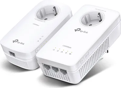 Produktbild von TP-Link Powerline-WLAN-Adapter TL-WPA8XXX, HomePlug AV2, OneMesh, integrierte Steckdose, 3 Gigabit Ports, 802.11ac Dualband, 72x42x131 mm
