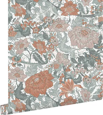 Immagine prodotto di ESTAhome carta da parati fiori retrò vintage blu verde e terracotta 50 x 900 cm
