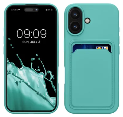Produktbild von kwmobile Handyhülle für Apple iPhone 16 Hülle mit Kartenfach - TPU Case - Kabelloses Laden - Schutzhülle Cover in Mintgrün