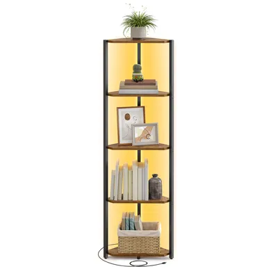 Produktbild von Eckregal mit 5 Ebenen, Bücherregal mit einstellbarer LED-Beleuchtung