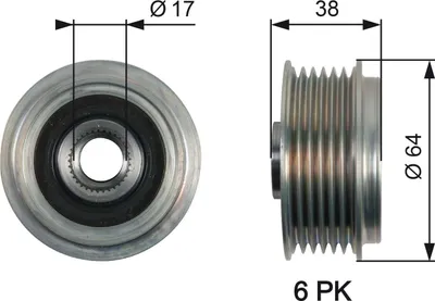 Produktbild von GATES Generatorfreilauf Riemenscheibe Lichtmaschine für HYUNDAI ix35 (LM, EL, ELH) Ø64mm