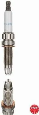A product shot of a spark plug, with the top part separated from the bottom part.