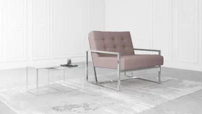 Produktbild von S-STYLE MÖBEL - Karin Loungesessel mit Silber Füßen aus Rosa Bouclé-Stoff, B/T/H: 84 cm/ 89 cm/ 81 cm