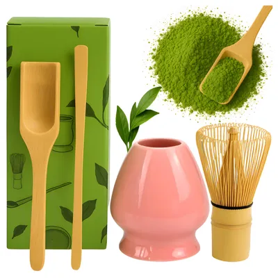 Produktbild von Matcha Set 4-in-1 – Teezeremonie Set – Bambus & Keramik – Handgefertigt – Rosa