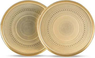 Obrázek produktu pro Dekorativní tácek, 34 cm, sada 2 kusů, zlatá barva, kov, vhodný do obývacího pokoje