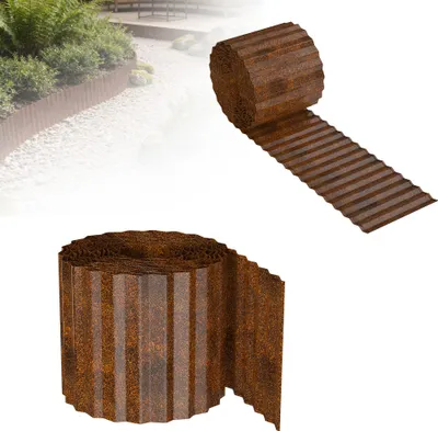 Produktbild von LZQ Metall Rasenkante 20m, 15cm hoch Wellen Mähkante Beeteinfassung Beetumrandung Wegbegrenzung(Rost)