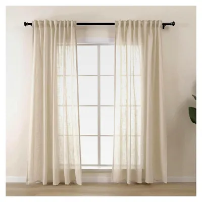 Produktbild von Beige Gardinen mit Kräuselband, Halbtransparente Vorhänge für Wohnzimmer, Schlafzimmer und Kinderzimmer, 2er Set in Leinenoptik