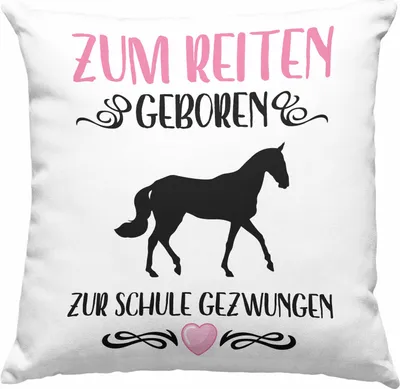 Produktbild von Trendation - Pferde Mädchen Geschenk Deko-Kissen mit Füllung 40x40 Reiten Reiterin Kinder Becher Spruch Lustig Geburtstag Einschulung (Grau)