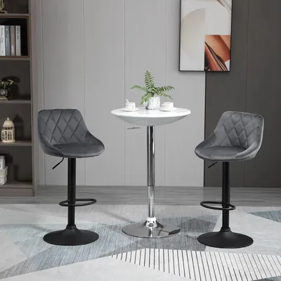 Produktbild von SUGIFT Drehstuhl Barstuhl, 2er-Set Barhocker höhenverstellbar mit Rückenlehne, Samtoptik Metallgestell, Dunkelgrau | 2 Stück | 48 x 46 x 104 cm
