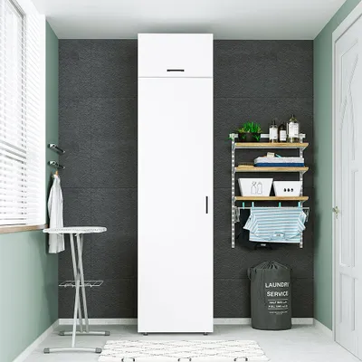 Image de Roomart  • Armoire haute de 60 cm de large | avec 1 étagère • Blanc  • Chêne noir