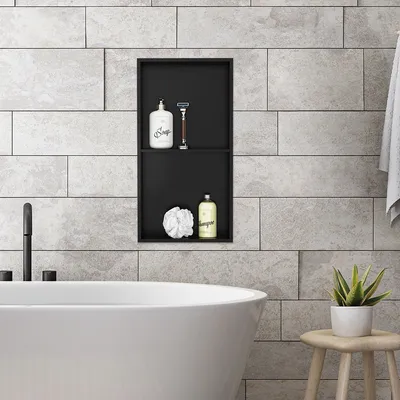 Obrázek produktu pro LuxeBath Nástěnná dvojitá výklenek z nerezové oceli, 30x60x10 cm, černá, sprchový výklenek s rámem, obkladový výklenek na koupelnové potřeby, sprchová polička, sprchový regál