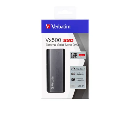 Obrázok produktu pre Verbatim Vx500, 120 GB, USB Typ-C, 3.2 Gen 2 (3.1 Gen 2), 500 MB/s, Strieborná