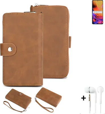 Produktbild von K-S-Trade Handy Schutz Hülle kompatibel mit ZTE Axon 30 Pro + Kopfhörer Portemonnee Tasche Wallet-Case Bookstyle-Etui braun (1x)