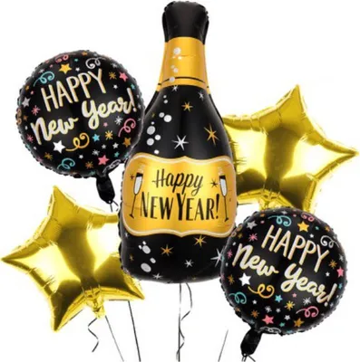 Produktbild von Oblique Unique Happy New Year Silvester Neujahr Party Deko Set - Champagner Luftballon + Stern Ballons + Runde Ballons